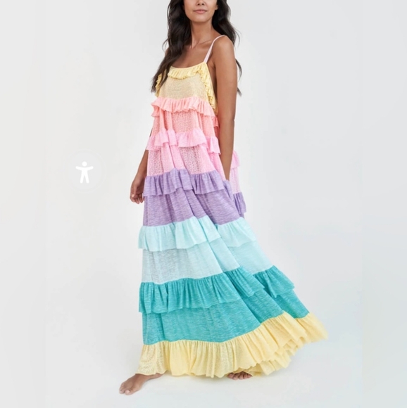 Pitusa Rainbow Ruffle Tiered Maxi Dress - Picture 1 of 8